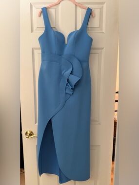 Acler Elegant Blue Ruffle-Front Evening Dress - Womens: size 8